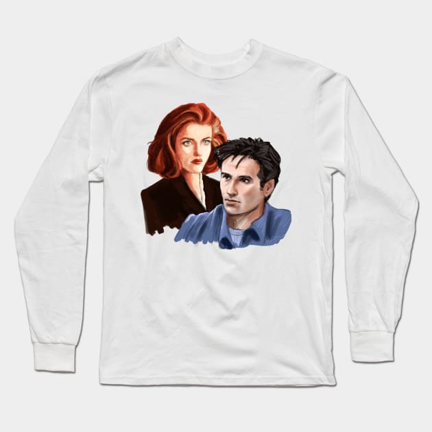 Mulder and Scully - portrait Long Sleeve T-Shirt by Hoshimem